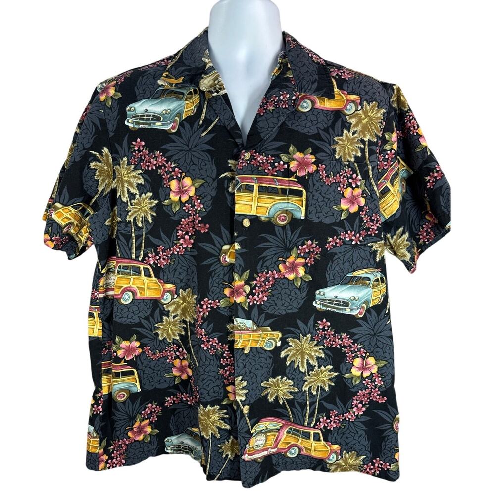 Styled by RJC LTD Made in Hawaii Button-Down Woody Car Floral Palm Trees Large